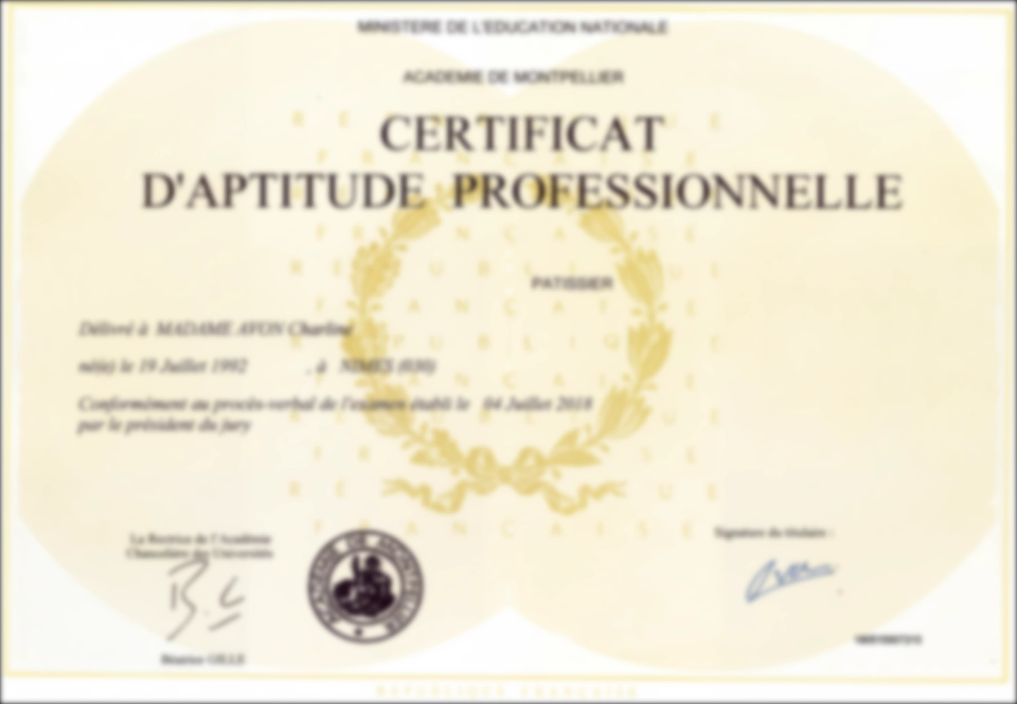 Diplôme CAP Pâtissier